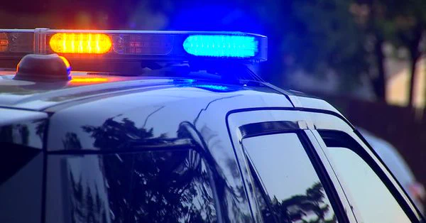 An image of a police squad car with lights on