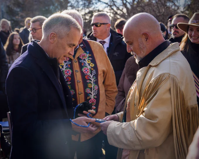 Prime Minister Carney attends a ceremony commemorating Louis Riel in Winnipeg, Manitoba.