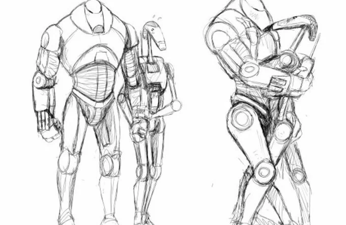 Two battle droids (B1 and B2) Having a lovely romantic moment d'awww it's really cute