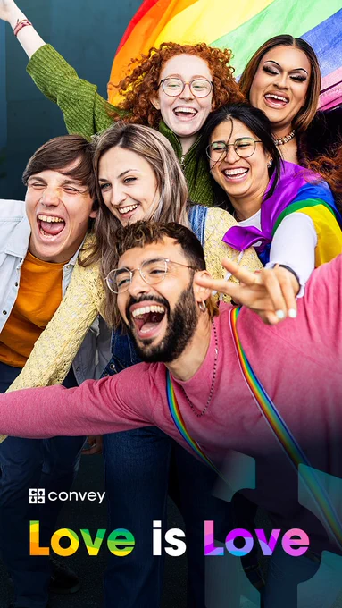 an image of pride month with text "Love is Love"