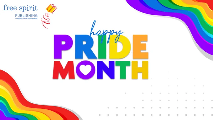 Happy Pride Month image with rainbows in the upper right and lower left corners.