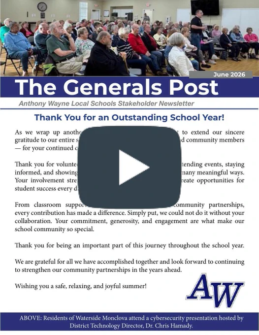 Cover image of The Generals Post Newsletter with a call to action arrow