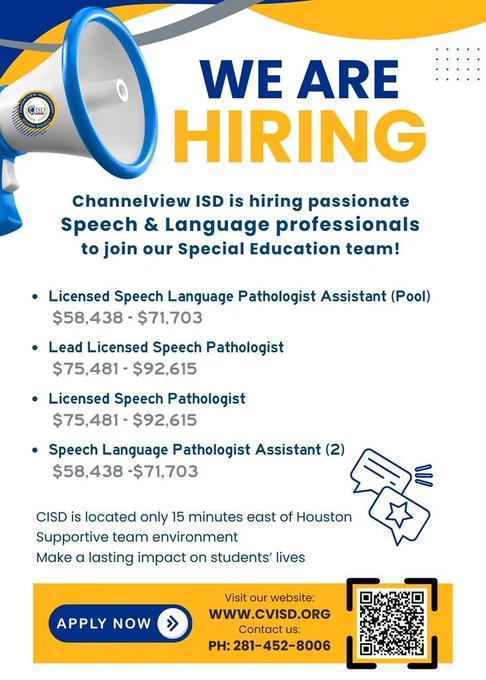 We Are Hiring Speech & Language professionals flyer