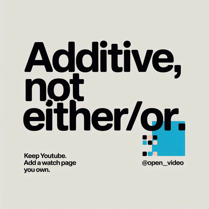 ADDITIVE, NOT EITHER/OR Keep YouTube. Add a watch page you own.