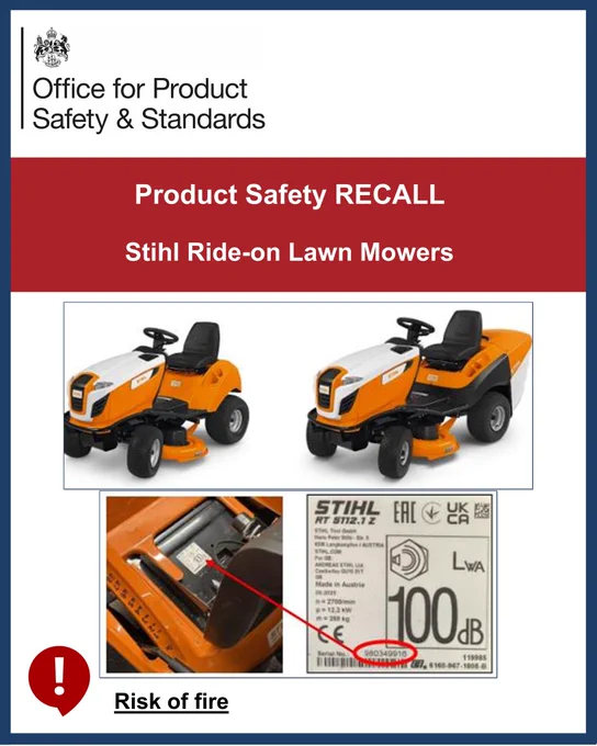 Image of Product Recall for Stihl Ride-on Lawn Mowers.