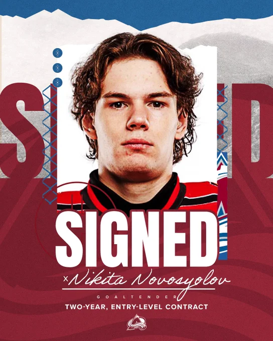 Signed Nikita Novosyolov goaltender two-year entry level contact