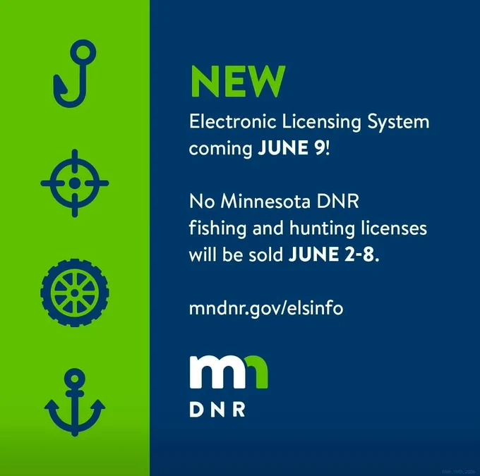 An image explaining that the Minnesota DNR fishing license software will be down June 2-8 and anglers can fish without a license during that period