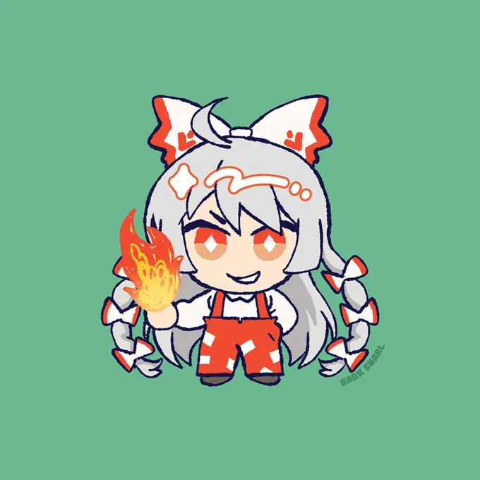 girl with flame power with a big bow character from the game franchise, Touhou