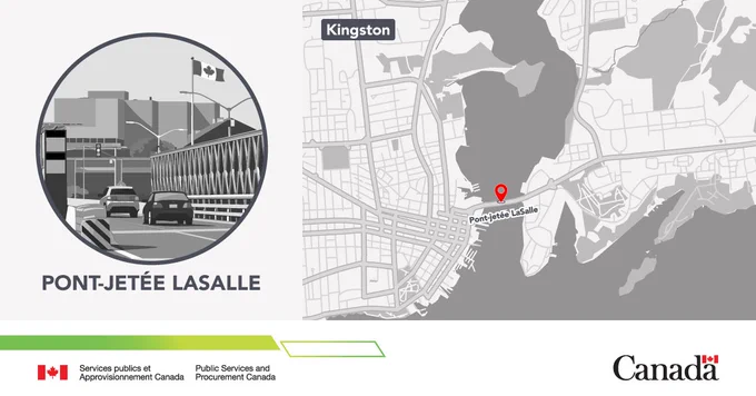 Carte illustrant le pont-jetée Lasalle à Kingston.
