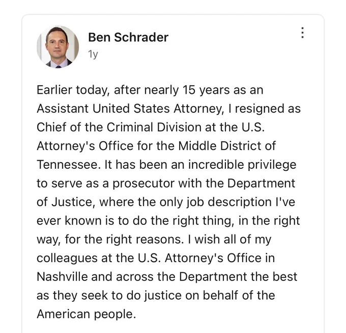 Ben Schrader LinkedIn post (Jun '25)