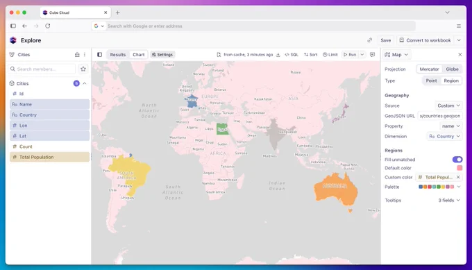 Region Maps choropleth map chart in Cube