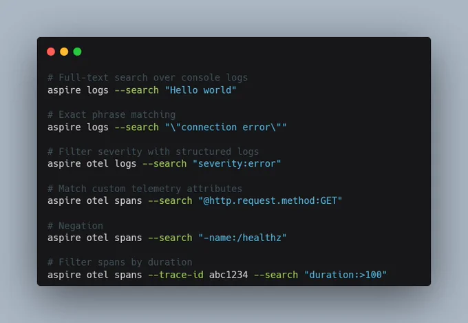 Code examples of using --search option in CLI.