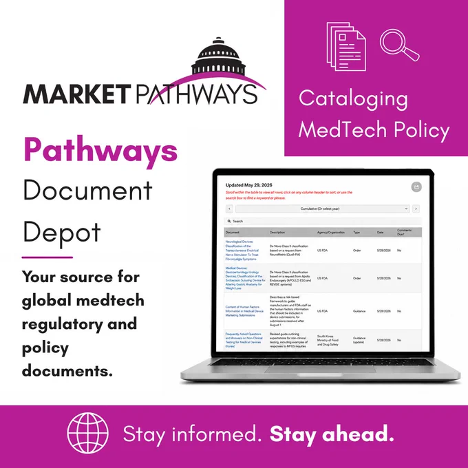 Stop digging through dozens of #regulatory websites. Pathways Document Depot puts global #medtech policy, guidance, reports, and regulatory documents in one searchable database: https://bit.ly/43LL7re