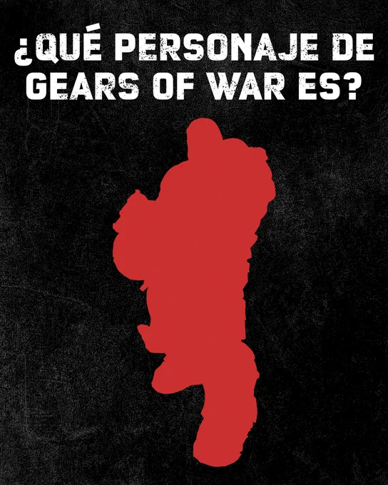 Silueta roja de un personaje de Gears of War sobre fondo negro, con el texto: “¿Qué personaje de Gears of War es?”.