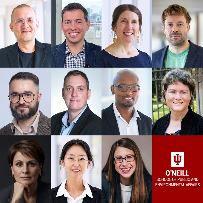 Headshots of O'Neill faculty: Fredrik Andersson, Paolo Belardinelli, Lehn Benjamin, Christian Buerger, Nathan Cook, Aaron Deslatte, Denvil Duncan, Beth Gazley, Deanna Malatesta, Sanghee Park, and Amanda Rutherford.