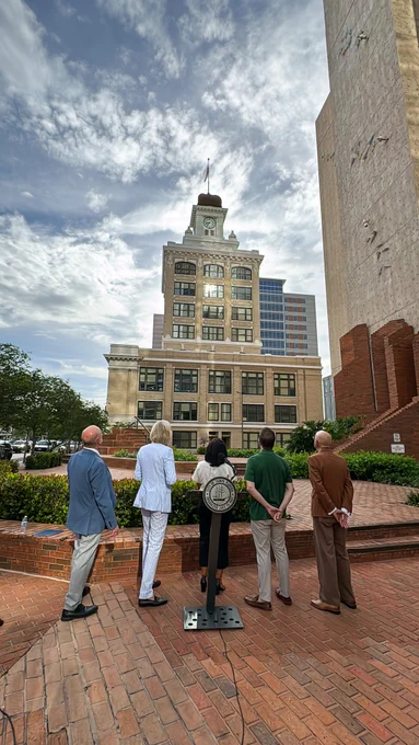 Mayor Jane Castor and Tampa City Council Members look on as flags are raised above city hall.
