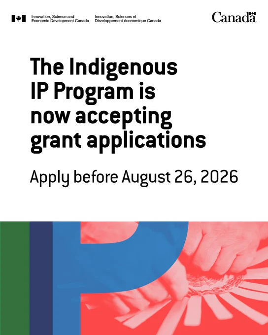 Collage showing a First Nations woodcarver, a close-up of hands weaving a Métis sash and a close-up of a kudlik. 
Text: The Indigenous Intellectual Property Program is now accepting grant applications. Apply before August 26.