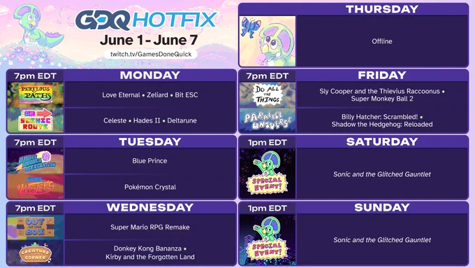 GDQ Hotfix schedule for the week of 6/1