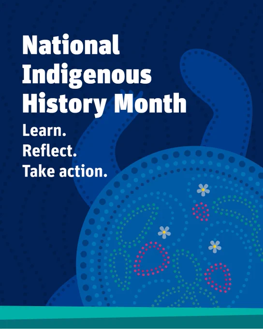 Turtle with strawberries beaded on its shell. 

"National Indigenous History Month. Learn. Reflect. Take action.