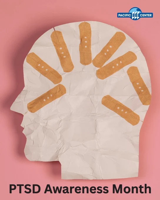 Crumpled paper silhouette of a human head with bandages arranged like a crown, symbolizing healing for PTSD Awareness Month.
