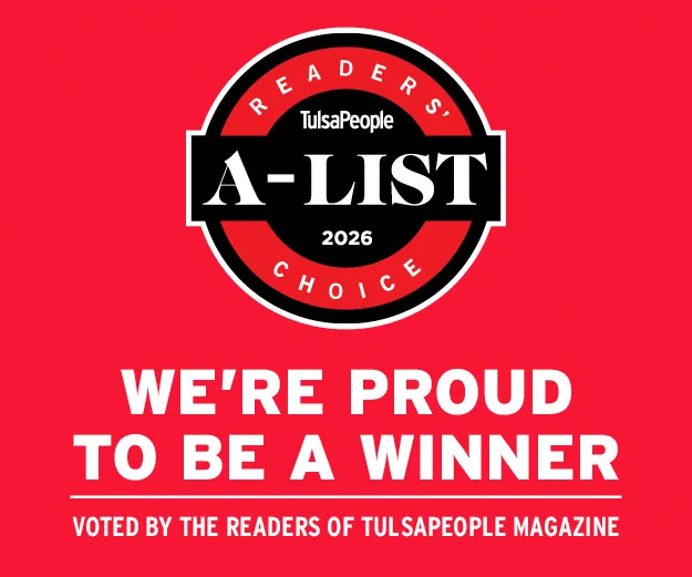 Red badge announcing TulsaPeople A-List 2026 winner, voted by magazine readers.