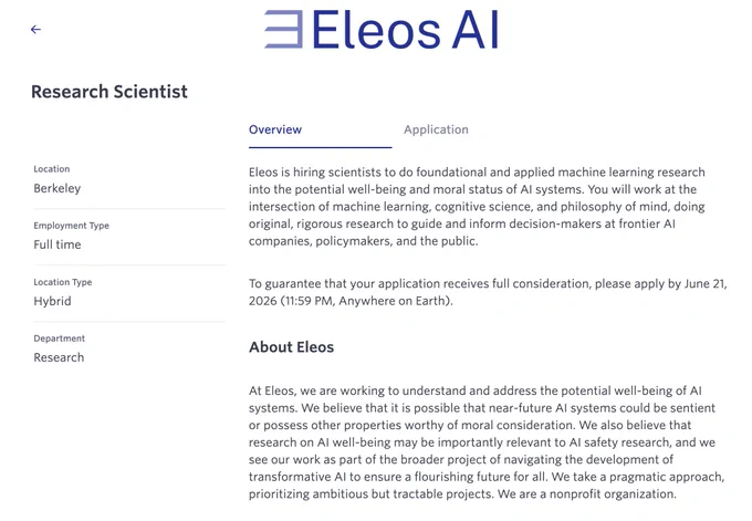 Screenshot of Eleos AI Research Scientist job description