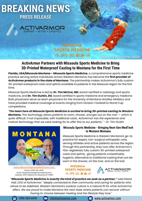 ActivArmor 3D Printed custom casts & splints are now available in Montana