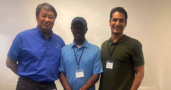 (from left) pspinc ceo and president, ken uchikura, ezell's famous chicken ceo, founder, and president, lewis rudd, and ezell's famous chicken's marketing director, rajah anderson