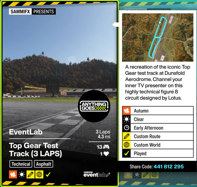 A forza horizon 6 event recreating the iconic top gear test track