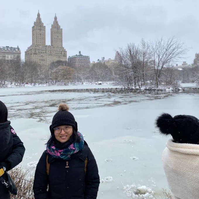 A picture of Duanya Lyu all bundled up for winter.