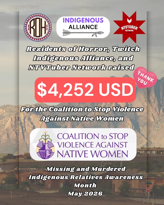 Flyer that shows the total amount raised for the Coalition to Stop Violence Against Native Women. Total amount was $4,252 USD
