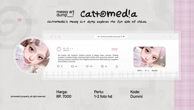 ㅤ  KETENTUAN______#!

ㅤ  O1. Rep foto = wajib take okeeng!?
ㅤ  O2. Like = aku proses layoutnya
ㅤ  O3. Tidak boleh ganti foto
             (Kalau layoutnya sudah selesai)
ㅤ  O4. Boleh jajan lebih dari satu
ㅤ  O5. Retext setelah layoutnya selesai 
ㅤ  O6. Pengerjaan engga lebih dari 2 hari riL
ㅤ  ㅤㅤbisa juga kurang dari 1 hari >______#!
ㅤ       
ㅤ   Selamat jajaaaaaaank! 🐈‍⬛🪄