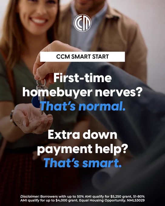 Hand passing house keys to another person with text about first time buyer support and extra down payment help.