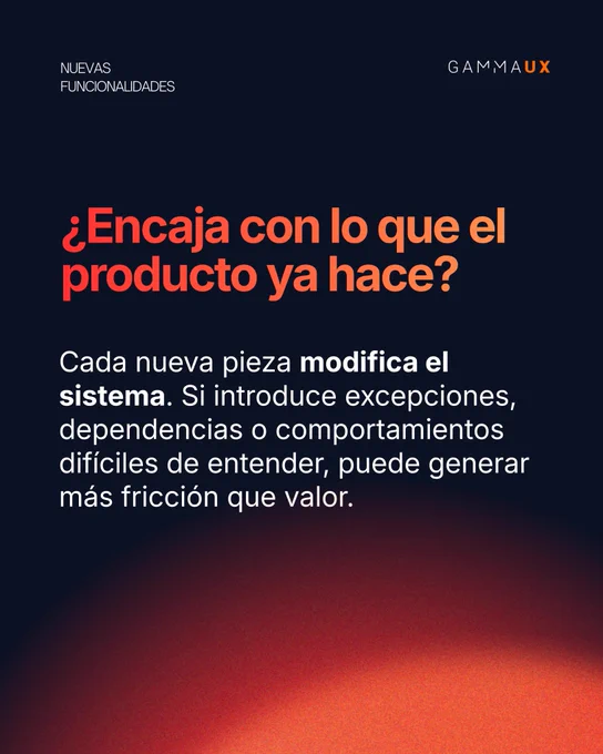 ¿Encaja con lo que el producto ya hace? Cada nueva pieza modifica el sistema. Si introduce excepciones, dependencias o comportamientos difíciles de entender, puede generar más fricción que valor.
