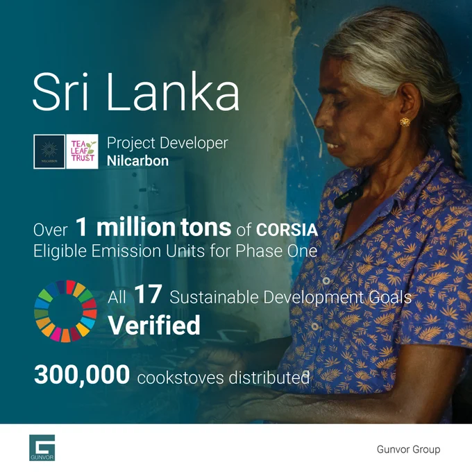 Image of a woman seated. 

Nilcarbon logo and text "Project Developer Nilcarbon"
Over 1 millino tons of CORSIA Eligible Emission Units for Phase One
All 17 Sustainable Development Goals Verified
300,000 cookstoves distributed