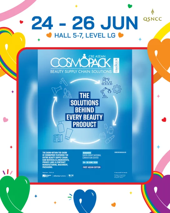 #CosmopackCBEASEAN งานแสดงสินค้าเพื่อธุรกิจ (B2B) ระดับนานาชาติชั้นนำ จัดขึ้นพร้อมกับงาน Cosmoprof CBE ASEAN ภายใต้แนวคิด show within a show เพื่อเป็นแพลตฟอร์มธุรกิจสำหรับกลุ่มผู้ผลิตจาก Beauty Supply Chain พร้อมเปิดตัวอย่างเป็นทางการครั้งแรก และมุ่งเน้นไปที่ภาคส่วนการผลิตและการพัฒนาผลิตภัณฑ์ความงามเป็นหลัก