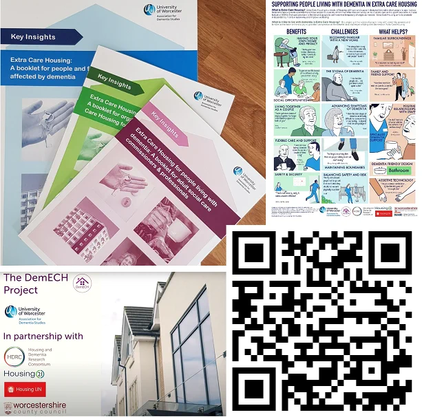 image showing a photo of the booklets, the infographic, and a still from one of the films, together with a QR code to take you to the web page
