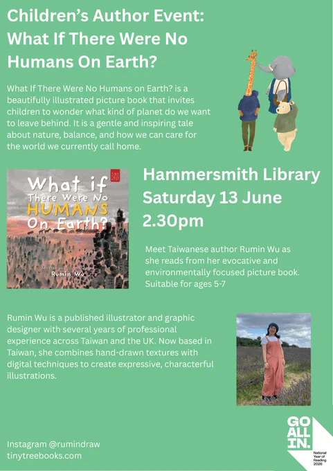 Poster advertising Rumin Wu's event at Hammersmith Library on June 13th