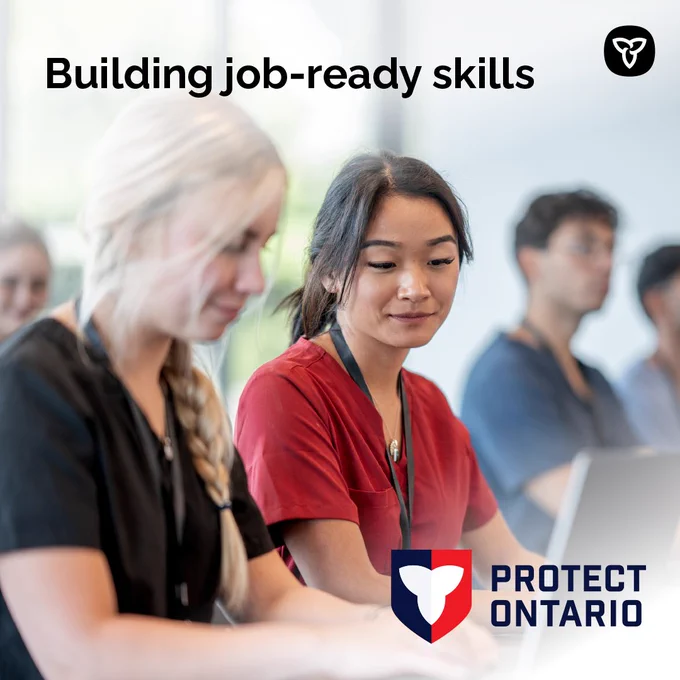 Clean, high‑contrast image of diverse students collaborating.
Text reads: Building job-ready skills