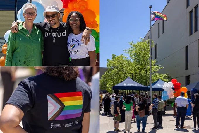 The Progress Pride flag was raised during a ceremony outside the Arts & Administration Building at U of T Scarborough (photos by Don Campbell)