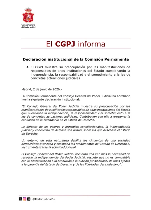 Declaración institucional de la Comisión Permanente del CGPJ