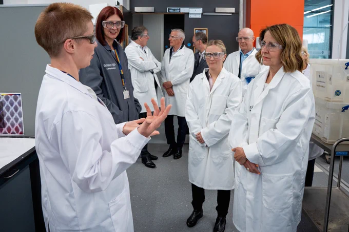 Technology Secretary Liz Kendall visits the Materials Innovation Factory at the University of Liverpool