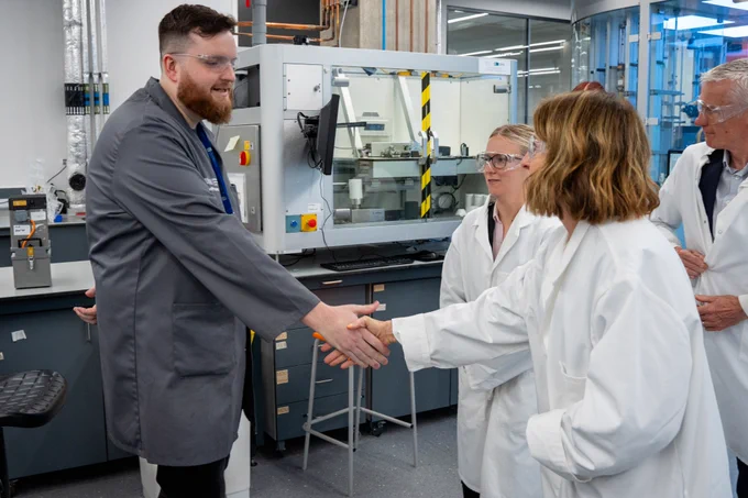 Technology Secretary Liz Kendall visits the Materials Innovation Factory at the University of Liverpool