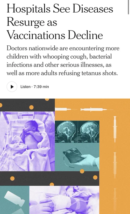 NY Times: Hospitals See Diseases Resurge as Vaccinations Decline
Doctors nationwide are encountering more children with whooping cough, bacterial infections and other serious illnesses, as well as more adults refusing tetanus shots.