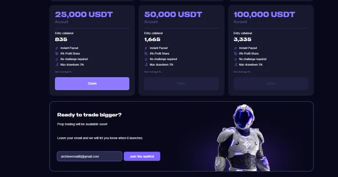 Evedex-funded trading landing page 
