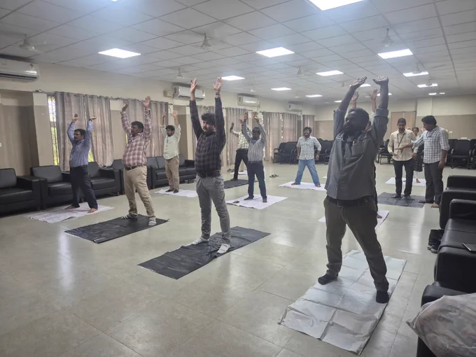 Practicing yoga by all staff 