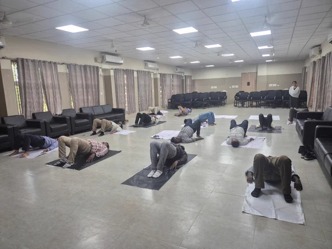 Practicing yoga by all staff 