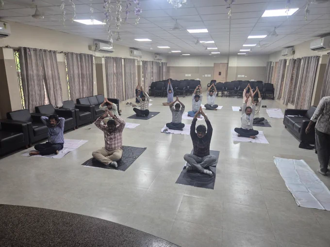 Practicing yoga by all staff 