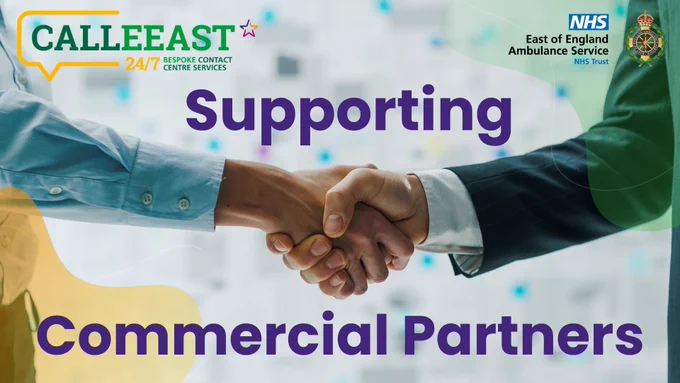 Two professionals shaking hands symbolising support for commercial partners by NHS East of England Ambulance Service.