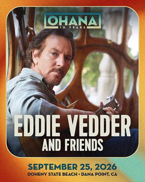 The ultimate rock family gathering is officially set. The phenomenal Eddie Vedder and Friends are headlining the massive opening night of The Ohana Fest 2026. Prepare for an unforgettable, completely unique evening of live collaborations by the coast.